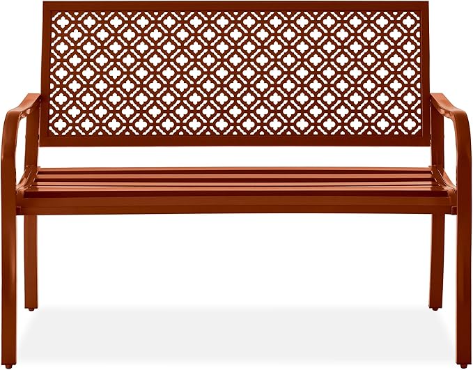 Best Choice Products Outdoor Bench 2-Person Metal Steel Benches Furniture for Garden, Patio, Porch, Entryway w/Geometric Backrest, 790lb Capacity - Rust BestChoiceProducts