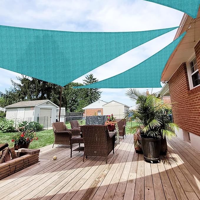Patio Paradise 16' x 16' x 16' Sun Shade Sail Triangle Canopy Shade Cloth Fabric Sunlight Block Patio Pergola Cover HDPE Deck Awning for Outdoor Backyard Roof Shading, Turquoise Patio