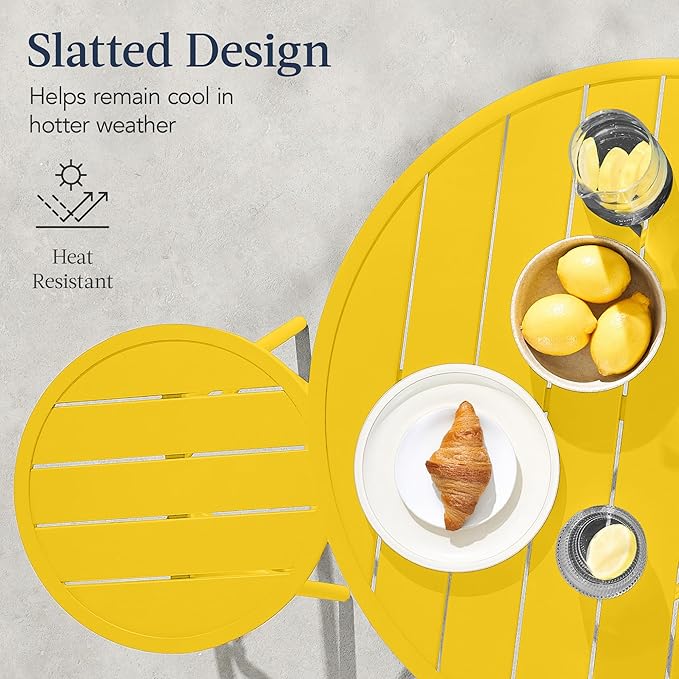 Best Choice Products 3-Piece Patio Dining Set, Bar Height, Outdoor Bistro Set, Outdoor Round Bar Table w/ 2 Bar Stools, Steel - Yellow BestChoiceProducts
