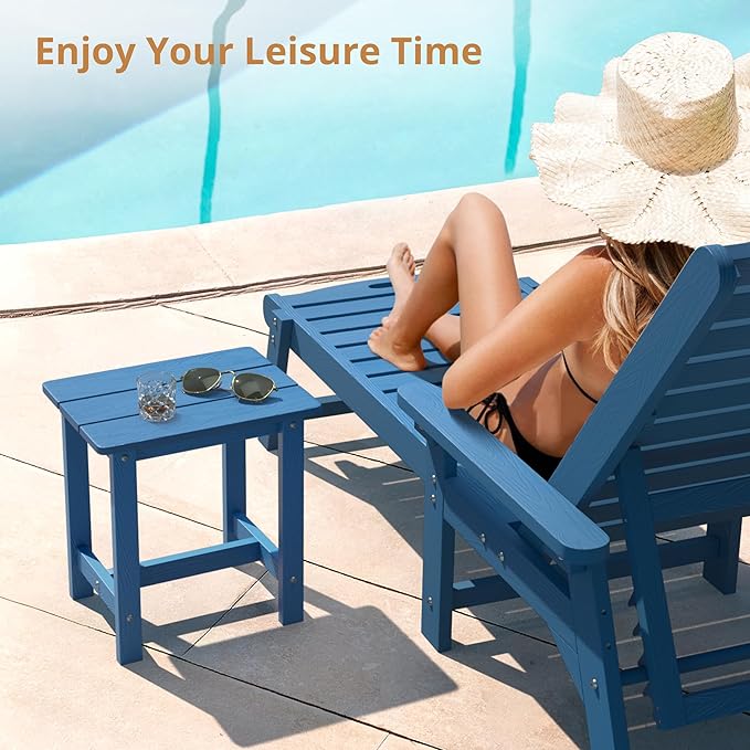 LUE BONA Outdoor Side Table Set of 2, HDPS Small Outdoor Table, Adirondack Side Table, Outside End Table for Patio, Porch, Deck, Weather Resistant/Easy Maintenance/Indoor or Outside Use, Navy Blue LUEBONA