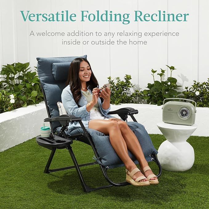 Best Choice Products Oversized Zero Gravity Chair, Folding Outdoor Patio Recliner, XL Anti Gravity Lounger w/Removable Cushion, Cup Holder, Side Tray, 350lb Capacity - Amethyst Purple BestChoiceProducts