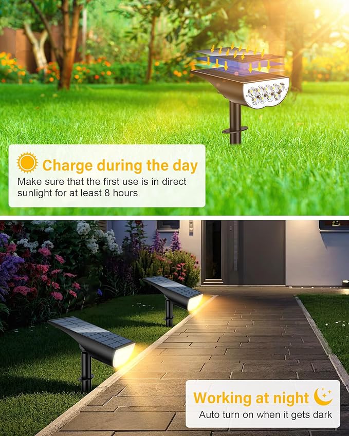 BAXIA TECHNOLOGY Solar Spotlights Outdoor Waterproof, 3 Lighting Modes Spot Lights, Dusk to Dawn Solar Powered Outdoor Lights for Yard Pathway Driveway Landscape, Warm White, 2 Pack BAXIATECHNOLOGY