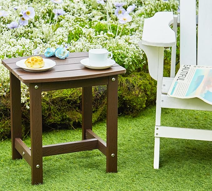 Y&M Outdoor Side Table, HIPS Adirondack Small Single Table, Waterproof Square Outside Table, Balcony Modern End Tables for Patio, Pool, Beach, Porch, Deck, Indoor or Outdoor Use, Coffee YM