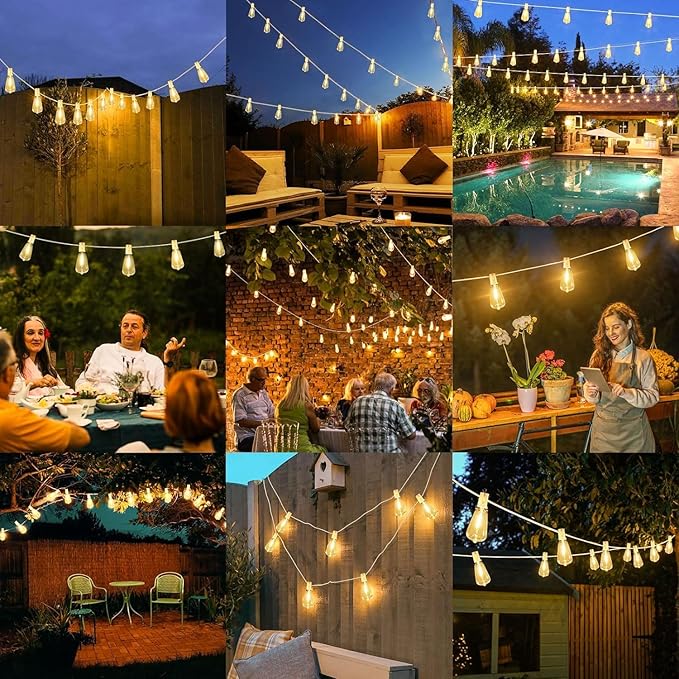 Brightever Outdoor String Light 25 FT, ST38 Patio Lights with 13 Edison Bulbs, Waterproof Connectable Hanging Lights for Backyard Porch Balcony Party Christmas Decor, E12 Socket Base, White Brightever