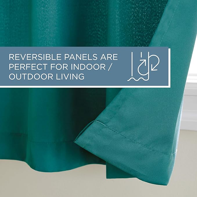 TOWN & COUNTRY BASICS Cabana Solid Heavyweight Indoor Outdoor Curtains, Light Filtering Opacity with Grommet Top, Water Repellent, 2-Pack Set, 54"x84", Dark Teal TOWN+%26+COUNTRY+BASICS