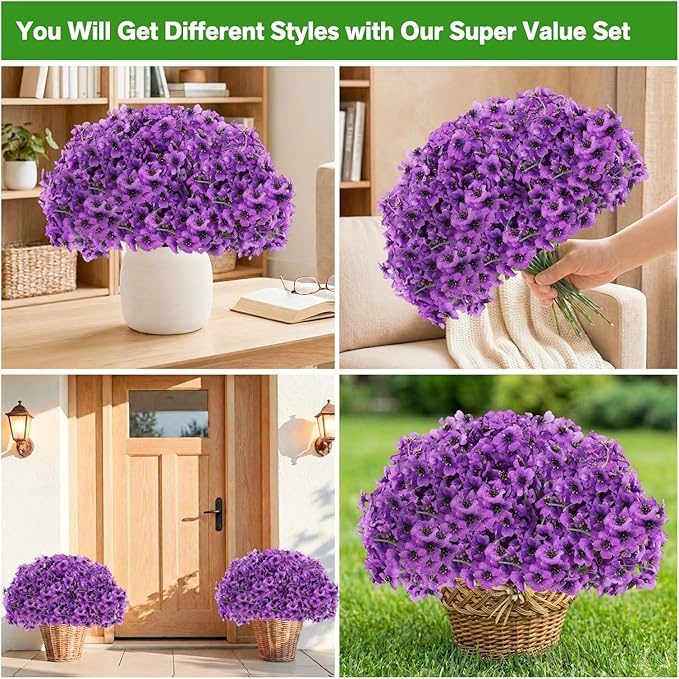22 Bundles Artificial Flowers Outdoor, Faux Flowers UV Resistant with Plastic Plants, Faux Silk Flowers for Outdoors Outside Front Porch Hanging Planter Window Box Garden Decoration Powbrace