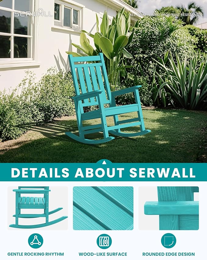 SERWALL Oversized Outdoor Rocking Chair Set of 2, HDPE Rocker for Adults, Patio Rocking Chairs for Porch, Aruba SERWALL