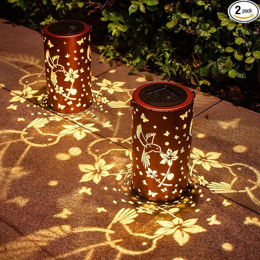 2 Pack Solar Lanterns Outdoor Waterproof Hummingbirds Birthday Gifts for Women Mom Grandma Garden Decor Hanging LED Decorative Light for Patio Yard Lawn Gardening Gifts DIBIEECN