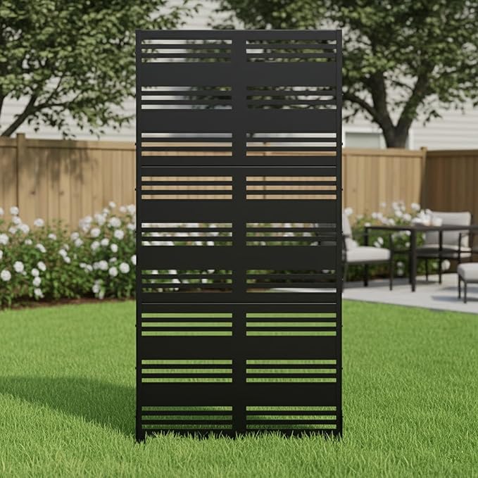 Casaphoria Metal Privacy Screen Outdoor, 72" H x 35" W Freestanding Decorative Privacy Screen for Patio Deck Balcony Garden with Stable Base, Harold Black Casaphoria