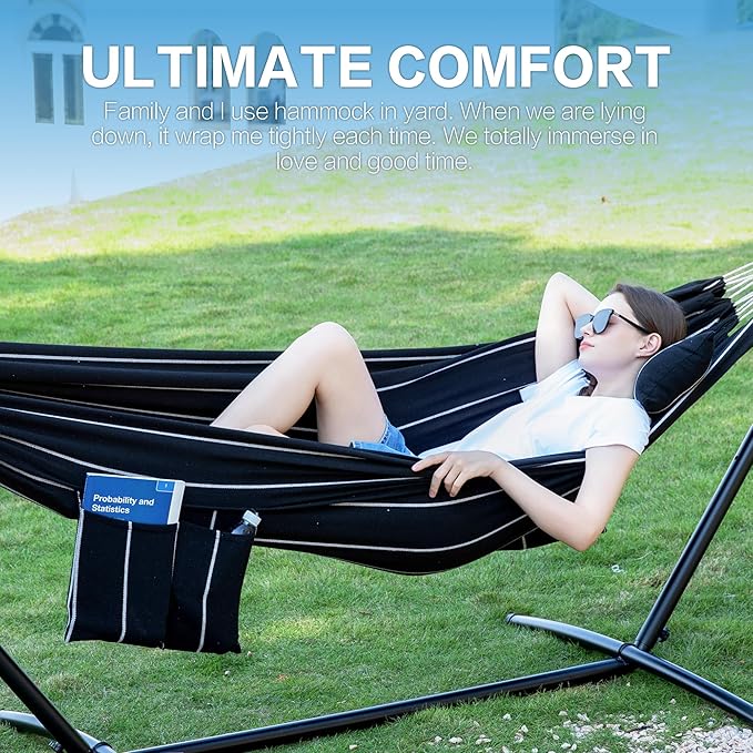 PNAEUT Double Hammocks with Stand for Outside, Portable Space Saving Heavy-Duty Steel Stand for Indoor Outdoor Patio with Carrying Bag, 450 lbs Capacity (Chasm) PNAEUT
