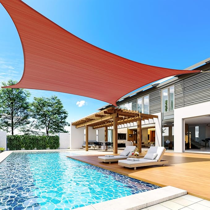 Quictent 12x16ft 185G HDPE Rectangle Sun Shade Sail Canopy 98% UV Block Outdoor Patio Garden with Hardware Kit (Terracotta) QUICTENT