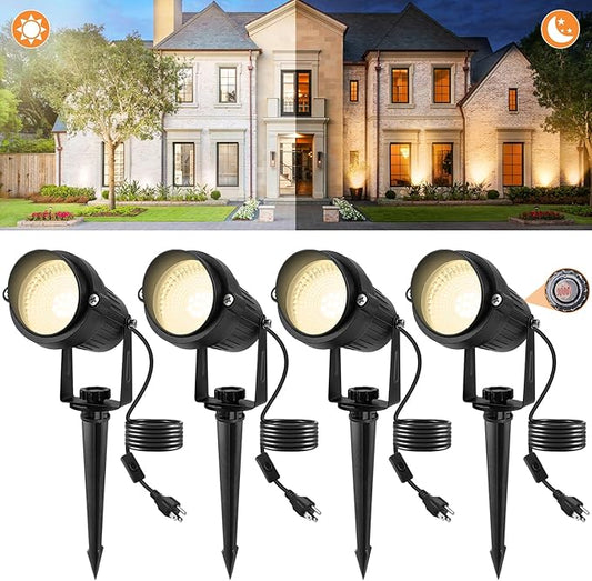 Dusk to Dawn Outdoor Lighting,3000K Warm White LED Landscape Spotlights with Photocell Sensor,Waterproof Spot Lights for Yard Flag Pole House Garden Tree(4 Pack) CREPOW