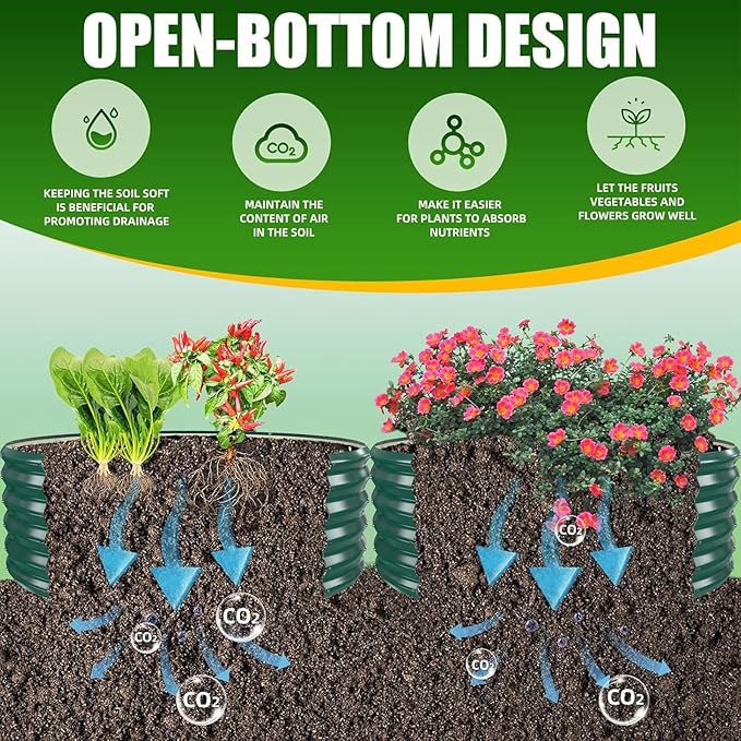 17" Tall Elevated Round Metal Rised Garden Bed- 4'x4' in Size and 0.8MM Thick Durable Planter Box for Vegetables Flowers Succulent at Patio/Garden Outdoor (Dark Green, 4FT Diameter) TBMLC