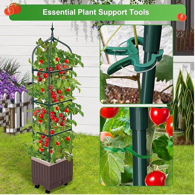Raised Garden Bed Planter Boxes with Trellis,1pcs 70.9"Self-Watering Tomato Planter Boxes with Trellis for Climbing Vegetables Plants Flowers Tomato with Wheels,Use for Indoor Outdoor (Brown) MQHUAYU