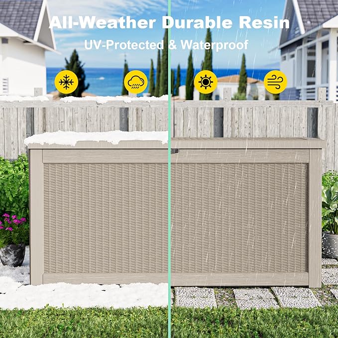 320 Gallon Outdoor Deck Box, Lockable Waterproof Outdoor Storage Boxes For Garden Tools,Indoor Cushions,Accessories Outside Storage Resin Weatherproof Container(Grey) MAIUSCOLI