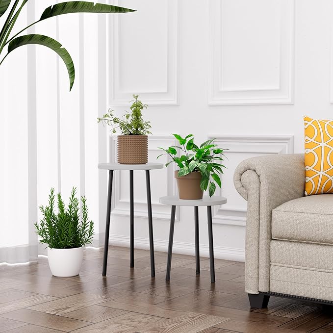 Plant Stand Indoor Tall: Corner Wood Plant Stand 2 Pack Mid Century Modern Decor - Small Round Plant Table for Indoor Plants - Outdoor Plant Holder for Patio Living Room Bathroom Office (White) SAKSUNFORYOU