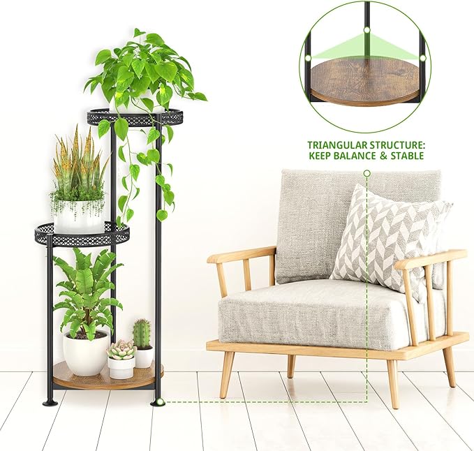 3 Tier Large Plant Stand Indoor Outdoor Clearance, Metal Flower Shelf Pot Holder, 10in Wide Multiple Plants Tall Corner Display Rack for Patio Orchid Office Porch Living Room Garden, Black Oppro