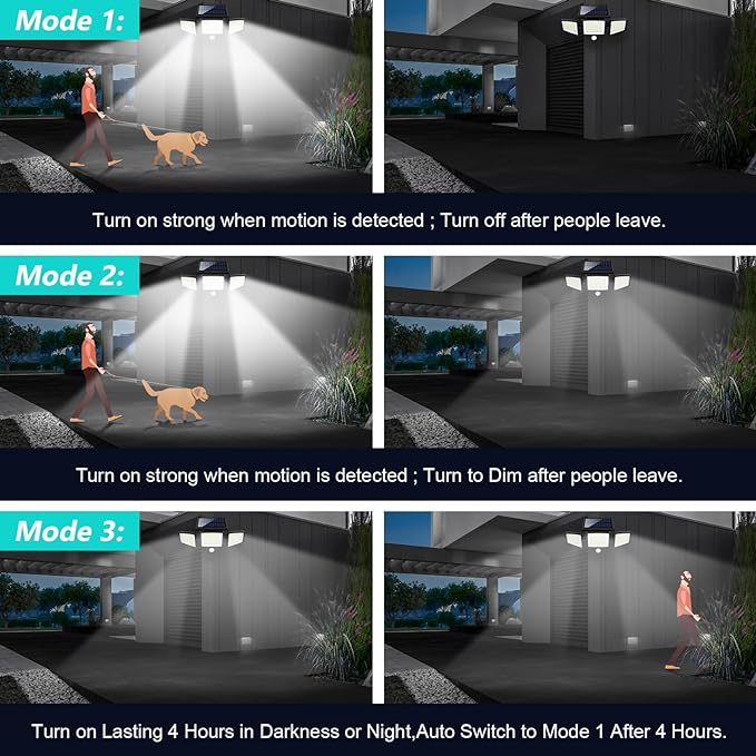 Tuffenough Solar Outdoor Lights 2500LM 210 LED Security Lights with Remote Control,3 Heads Motion Sensor Lights, IP65 Waterproof,270° Wide Angle Flood Wall Lights with 3 Modes(1 Packs) SolarOutdoorLights