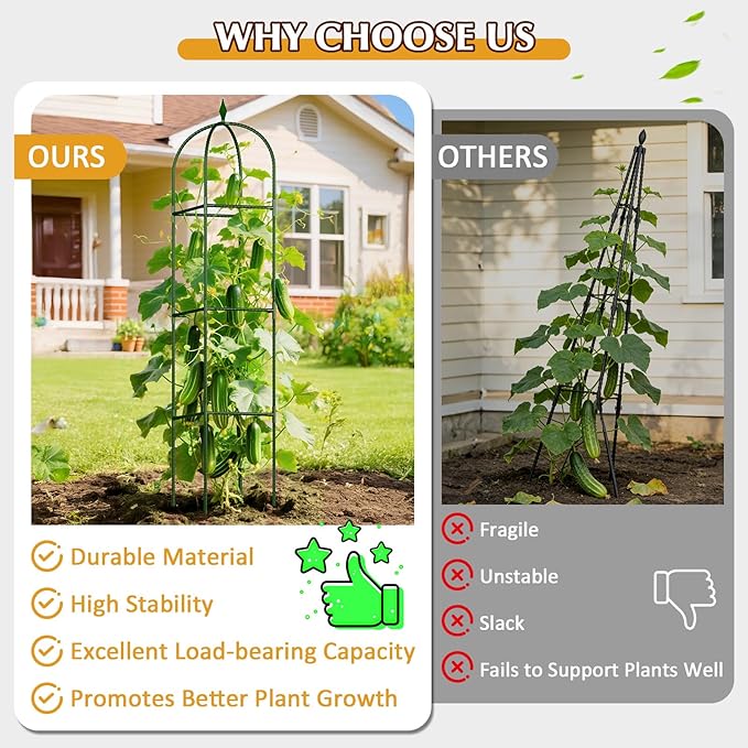 Garden Trellis for Climbing Plants, Tomato Cage, Rose, Flowers, Grape, Pea, Cucumber Trellis, Rustproof Plastic Coated Metal Plant Support for Potted Plants Indoor Outdoor - 2PC Plant Trellis CLFUN