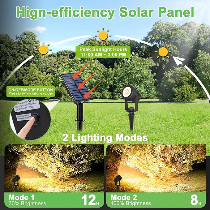 Solar Spotlights Outdoor Waterproof, Warm White Landscape Spotlights, Decorative Solar Spot Lighting for Garden, Yard, Pathway, Lawn, Poolside, Party, 2-in-1 Mounted (Warm White, 2 Pack) LINQELLY