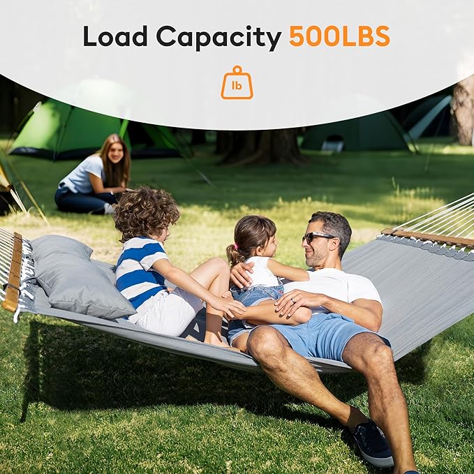 Double Hammock with Spreader Bar,Soft Pillow,Max Load 500lbs,Portable Hammock for Outdoor,Camping,and Backyard,Dark Gray Rootora