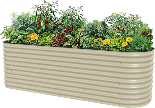32" Extra Tall Raised Garden Bed Kits, 4 x 8 x 2.7ft Raised Planter Box Outdoor, 2.5 x 9.5 x 2.7ft Deep Root 10 in 1 Modular Metal Raised Beds for Gardening Vegetables Flowers Fruits - Pearl White VegoGarden