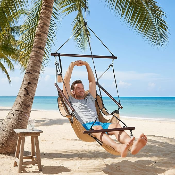 ONCLOUD Upgraded Unique Hammock Hanging Sky Chair, Air Deluxe Swing Seat with Rope (Tan) ONCLOUD