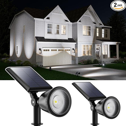 2 Pack Solar Powered Spot Lights Outdoor Waterproof Super Bright LED Yard Spotlight for Tree, Flag, Lawn, Statue, Sunset Landscape Accent Lighting for Outside House Wall Garden Backyard Sidewalk Path FALOVE