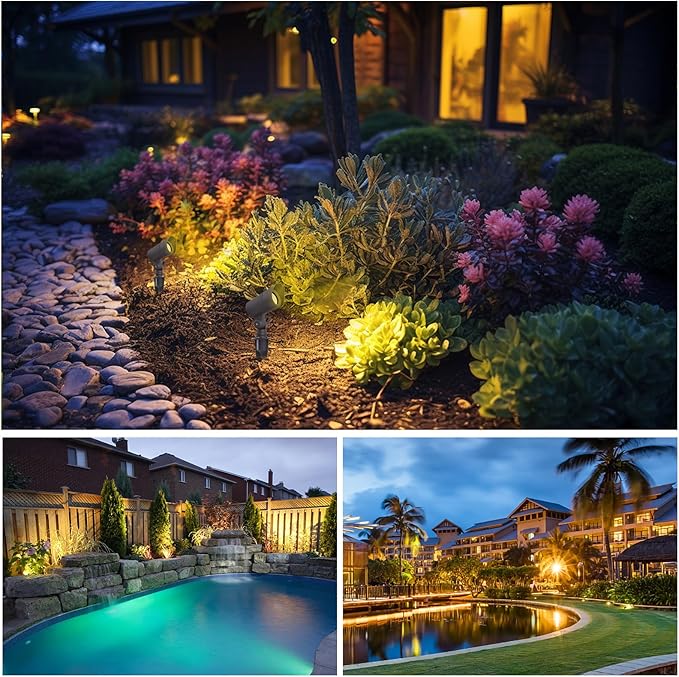 LED Landscape Lights with Connectors, 12V Low Voltage, Warm White 3000k, 4W, 175LM, Outdoor Waterproof Garden Pathway Lights Wall Tree Flag Spotlights with Spike Stand, 6 Pack EENERGETICLIGHTING