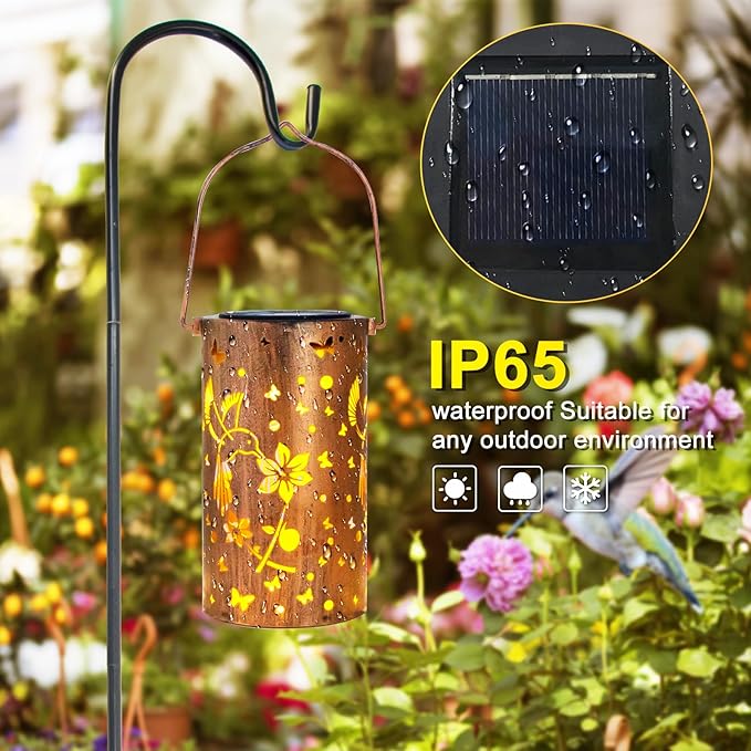 2 Pack Solar Lanterns Outdoor Waterproof Hummingbirds Birthday Gifts for Women Mom Grandma Garden Decor Hanging LED Decorative Light for Patio Yard Lawn Gardening Gifts DIBIEECN