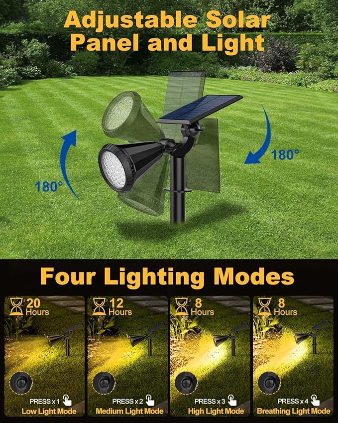 Solar Spot Lights Outdoor, 10 Pack Outdoor Solar Lights for Yard, 4 Lighting Mode Solar Landscape Spotlights with Auto On/Off, 2-in-1 Waterproof Wall Lights for Garden, Walkway (Warm White) FratinkSolarLights