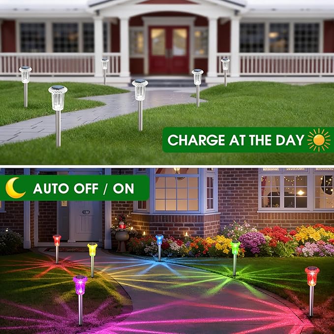 Solar Outdoor Lights, 15 Pack Solar Pathway Lights Outdoor Waterproof, Stake Lighting for Garden Yard Path Walkway Driveway Patio Lawn Decor,Color Changing EYROSA