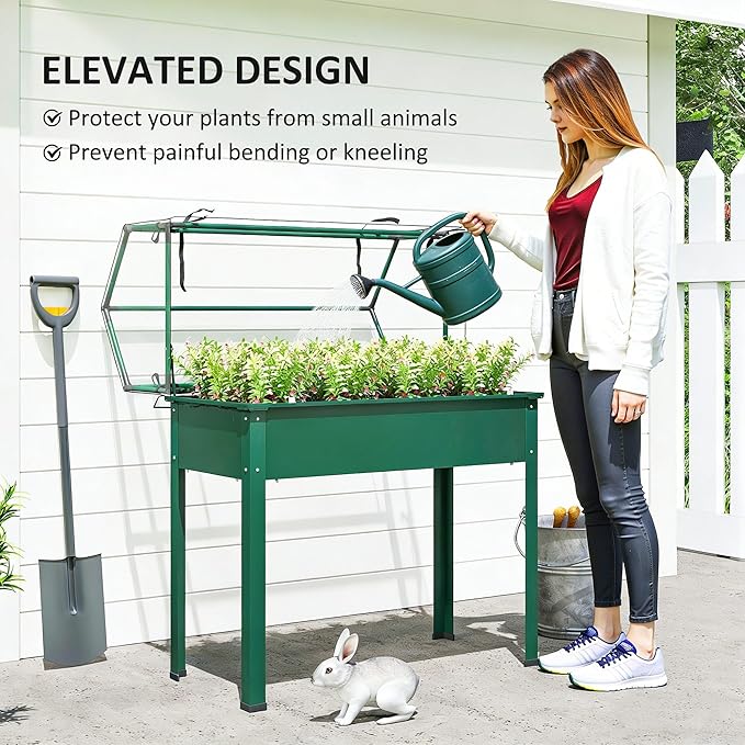 Outsunny Raised Garden Bed with Greenhouse Cover, Elevated Planter Box with Legs and Drainage Hole for Vegetables Flowers Herbs, 39.4" x 18.9" x 48.8", Green Outsunny