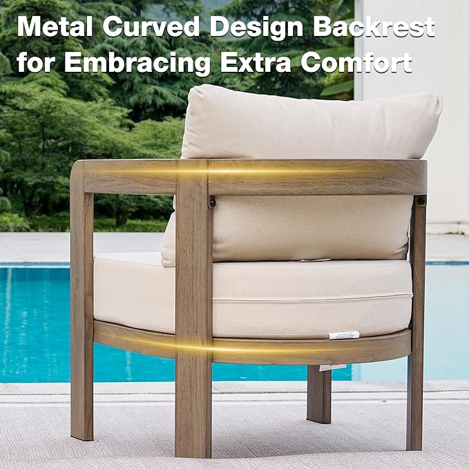 Outdoor Patio Furniture Set, 5 Pieces Modern Metal Patio Conversation Set with 6" Thick Cushions, Outdoor Lounge Sofa 350lbs for Backyard Porch Balcony, Beige COMLAXFIELD