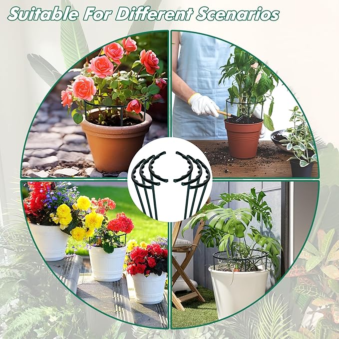 Mwellewm 10 Pack Plant Support Plant Stakes Metal Half Round Search Support Ring Small Plastic Cage Holder Short Stem Flower Pot Climbing Trellis for House Flower Vegetable Indoor Leafy(5.7 x 5.9nch) Mwellewm