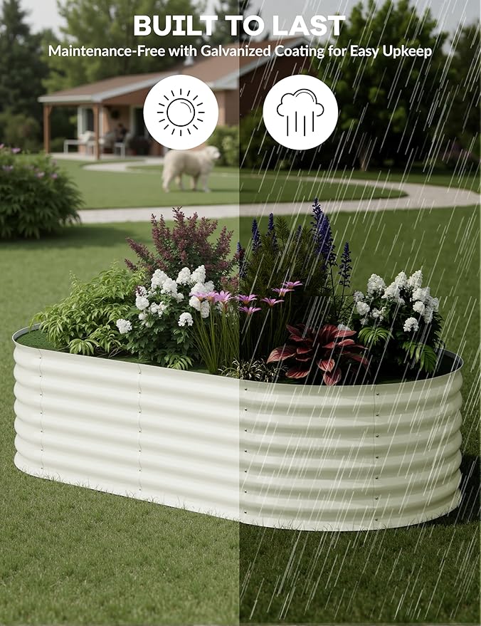 GarveeLife 2 Pcs Raised Garden Beds Outdoor 6x3x2 ft - Galvanized Steel Planter Box for Vegetables, Flowers, Rust-Resistant, Easy Assembly Raised Beds, Durable Planters for Outdoor Plants, Beige GarveeLife