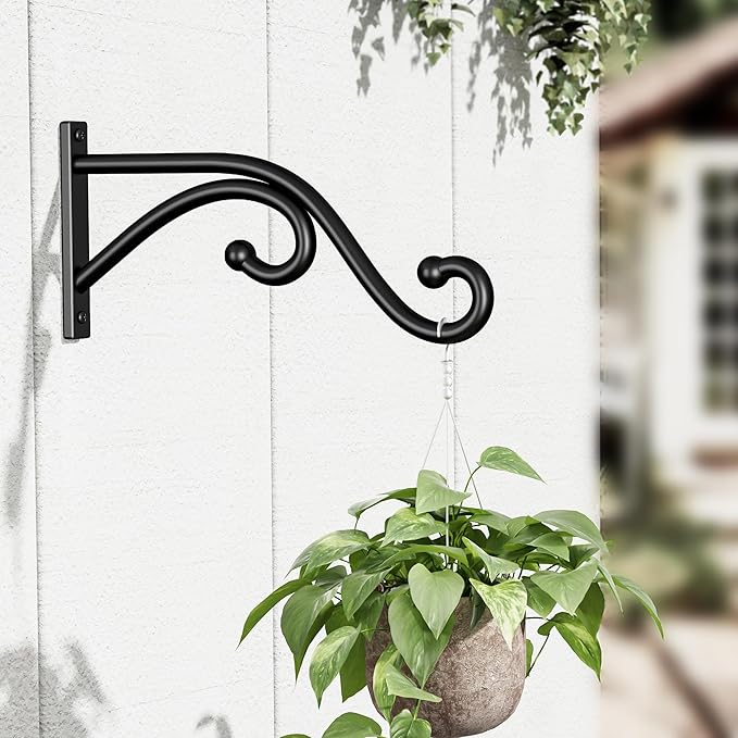 8 Inch Plant Hanger Plant Hook - 2 Pack Metal Plant Bracket Wall Hooks, Modern Designfor Hanging Flower Basket, Lanterns, Bird Feeder, Wind Chimes Indoor & Outdoor. Rootora