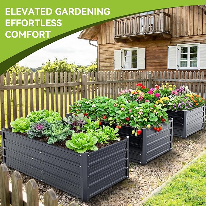 Ohuhu 6x3x1.5FT Metal Raised Garden Bed Outdoor, Reinforced Galvanized Steel Rustproof Planter Box, 100% Non-Toxic, 202 Gal Large Capacity Heavy Duty Raised Beds for Vegetables Flowers Herbs 2-Pack Ohuhu