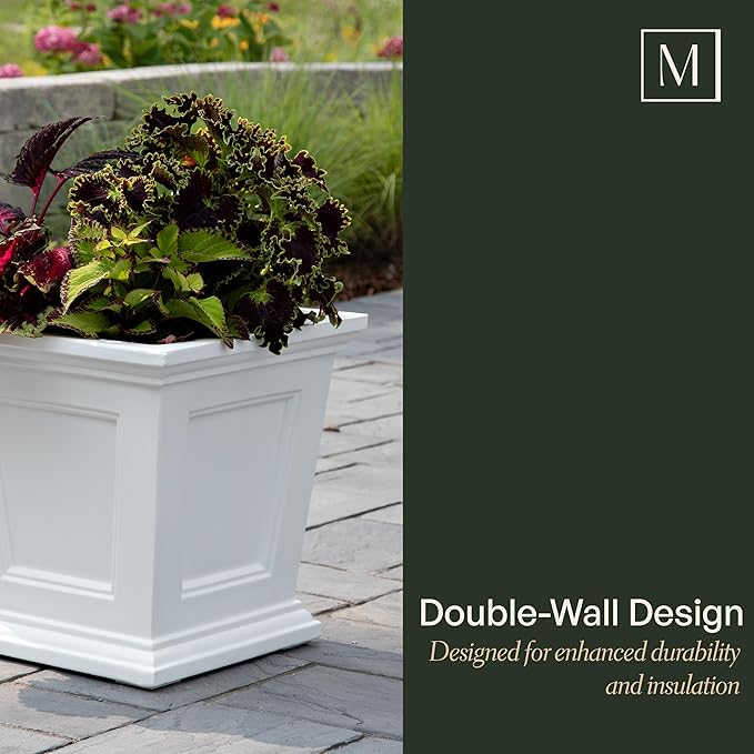 Mayne Fairfield 16-Inch Square Planter – Self-Watering, Weather-Resistant Planter for Flowers – Durable Outdoor Design for Patio, Porch, or Entryway Mayne