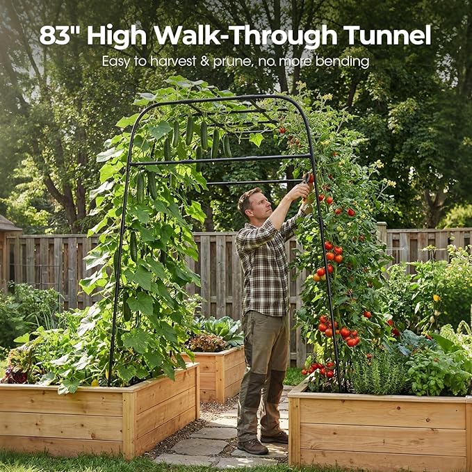 Garden Arch Trellis for Climbing Plants (83" H x 57" L), Metal Cucumber & Tomato Cage, Rustproof Walk-Through Tunnel Support for Pumpkin, Squash, Melon & Rose MQHUAYU