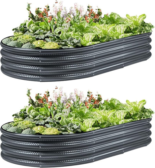 2 Pack Raised Garden Bed Kits, 4x2x1FT Gray Oval Galvanized Outdoor Planter Beds, Easy Assembly Metal Raised Bed for Vegetables, Flowers & Herbs Gartist