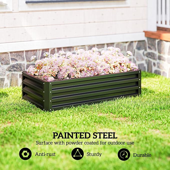 Outsunny Galvanized Raised Garden Bed, 4' x 2' x 1' Metal Planter Box, for Growing Vegetables, Flowers, Herbs, Succulents, Gray Outsunny