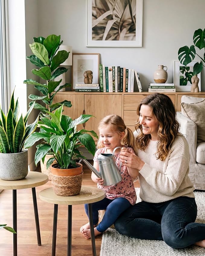 Plant Stand Indoor 14'': Indoor Plant Stand 2 Pack Metal Plant Table - Wood Plant Stool Outdoor Small Round Side End Table Mid Century Modern Decor - Home Decor SAKSUNFORYOU