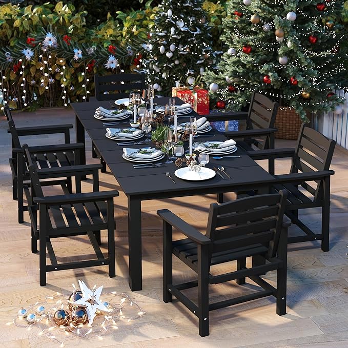 5-Piece Black Outdoor Dining Set for 4, 75.2'' HDPE Table with Umbrella Hole & Chairs, Weather-Resistant Patio Furniture for Garden, Lawn, or Poolside PatioKingdom