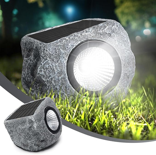 Solar Rock Lights Outdoor 1 Pack, Bright Solar Spotlights Outdoor Waterproof, Wireless LED Rock Lights, Auto On/Off Landscape Spotlights Walkway Solar Lights for Outside Yard Patio Pathway Flowerbed Timeflies