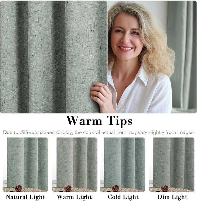 H.VERSAILTEX 100% Blackout Curtains for Bedroom Thermal Insulated Linen Textured Curtains Heat and Full Light Blocking Drapes Living Room Curtains 2 Panel Sets, Green Bay, 52x54 Inch HVERSAILTEX