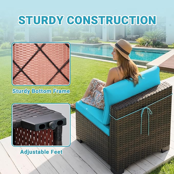 LEVELEVE 7 Pieces Outdoor Patio Furniture Sets,Rattan Conversation Sectional Set,Manual Weaving Wicker Patio Sofa with Tea Table Enjoyyourlife