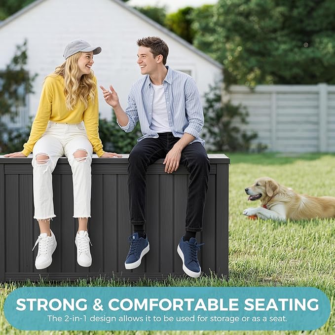 Outdoor Storage Box, Resin Deck Boxes Indoor and outdoor, Waterproof Storage Box Lockable Lid (Black, 160 Gallon) NBYSGO