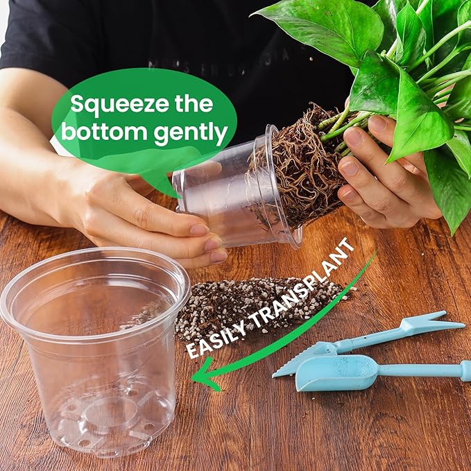 30 Packs 7/5/4 Inch Reinforced Clear Nursery Pots with Drainage Hole, Transparent Variety Pack Plastic Plant Pot Seedling Planter for Vegetable Propagation, Root Cutting, Seed Starting Bluepro
