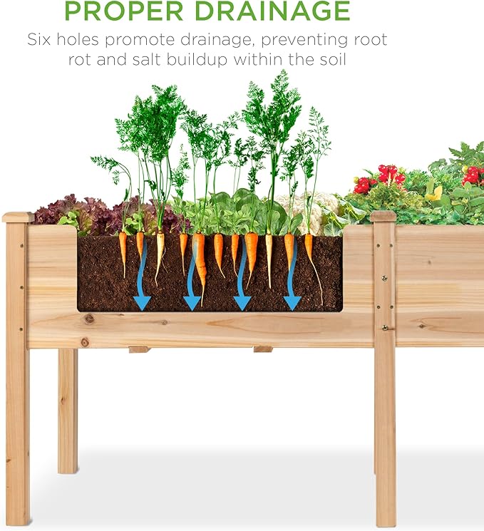 Best Choice Products 72x24x30in Raised Garden Bed, Elevated Wood Planter Box Stand for Backyard, Patio, Balcony w/Divider Panel, 6 Legs, 300lb Capacity - Natural BestChoiceProducts